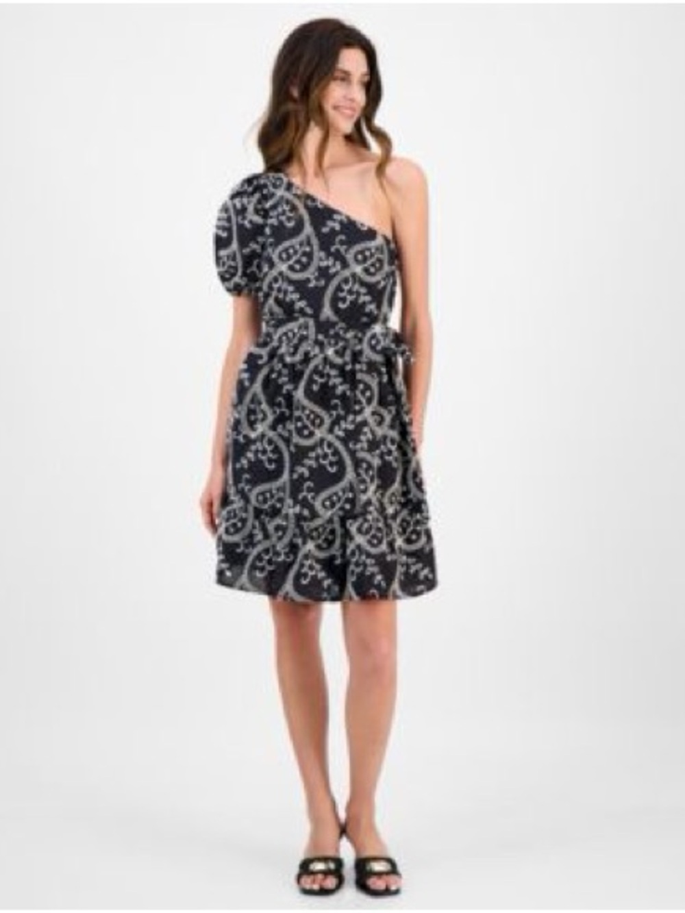 Anne Klein Black One-Shoulder Embroidered Cocktail Dress